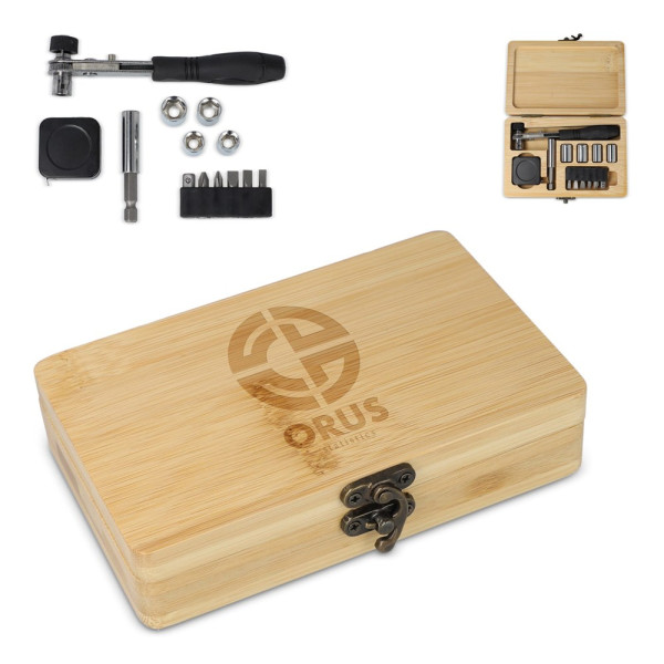 13-teiliges Werkzeugset in Bambusbox